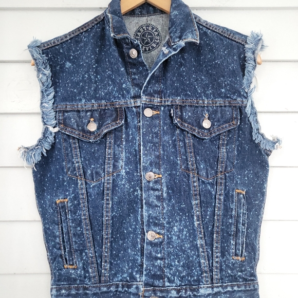 Vintage 80's Levi's Galactic Spotted 4 Pocket Frayed Denim Vest M - Picture 14 of 16